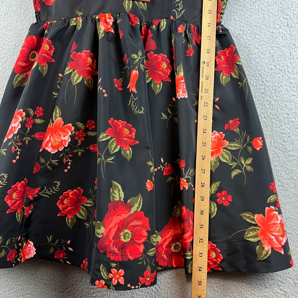 Old Navy The Occasion Floral Fit & Flare Dress Black Red Poppy Tie Shoulder L - Picture 7 of 13